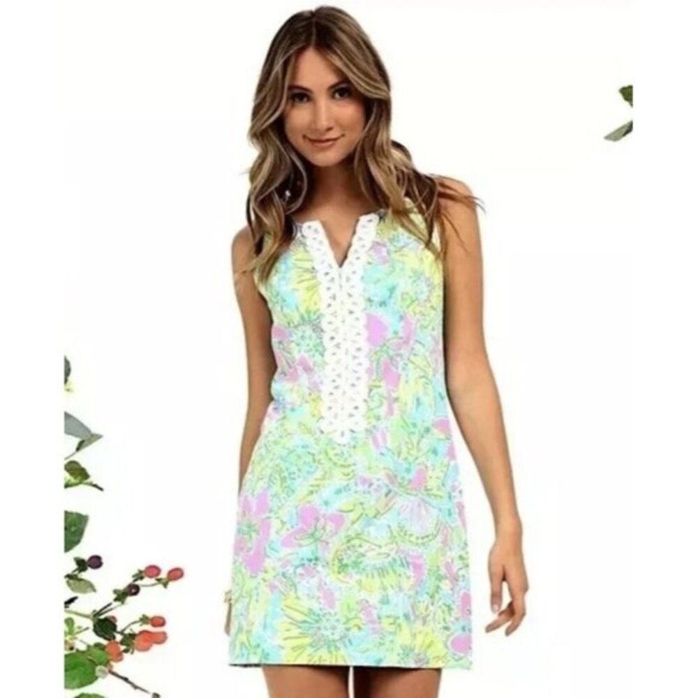 Lilly Pulitzer Cathy Shift Dress Sleeveless Coconut Jungle‎ Pink Green White 4